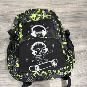 Kids Skateboard Graphic Backpack - Black and Green